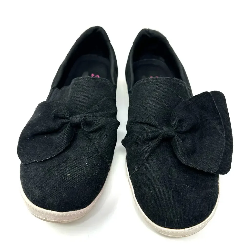 Skechers Size 8.5 Slip-Ons Black w/ White Soles Air-Cooled Memory Foam Bow Comfy - Picture 2 of 8